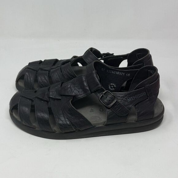 Mephisto Sam Fisherman Sandals Mens 11 EU 45 Black Leather Casual Comfort - Picture 4 of 15